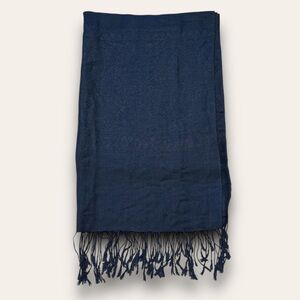 Vintage Navy Blue Paisley Pashmina Scarf Boho Hippie Wool Silk